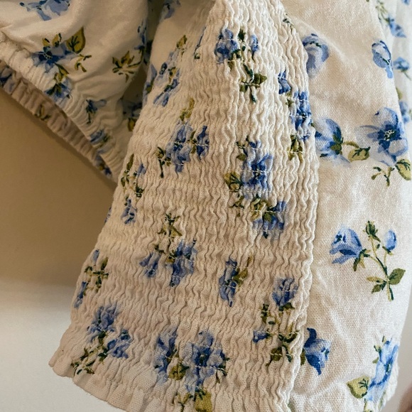 Old Navy Linen Blend Blue and cream Floral Puff Sleeve Blouse XL Tall - Picture 7 of 14